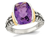 5.20 Carat (ctw) Natural Amethyst Ring in Sterling Silver with 14K Gold Accents